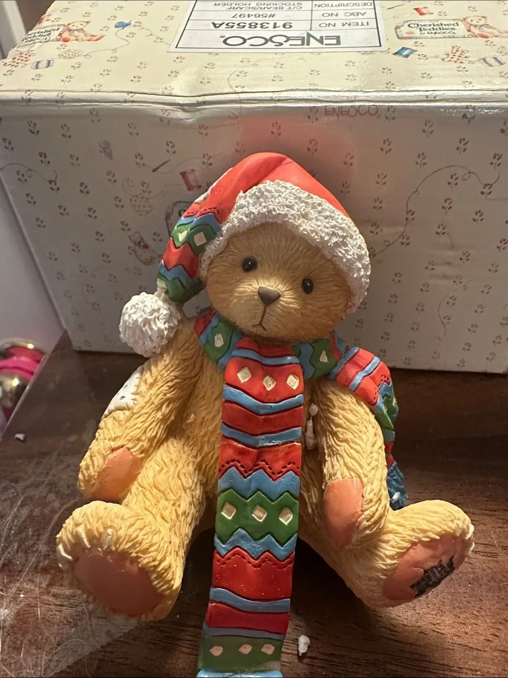 Cherished Teddies by ENESCO Teddy bear with scarf stocking holder NewVintage